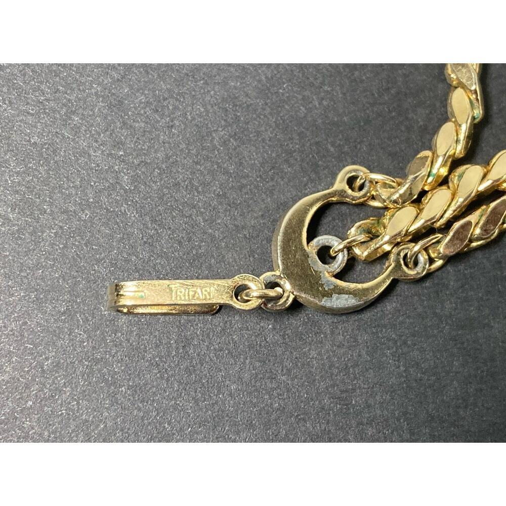 Crown Trifari Vintage Gold Tone 3 - Strand Chain Necklace 18” Signed - Picture 7 of 8